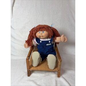 Cabbage patch 25th anniversary red hair freckles blue overalls Rustic Wood Chair